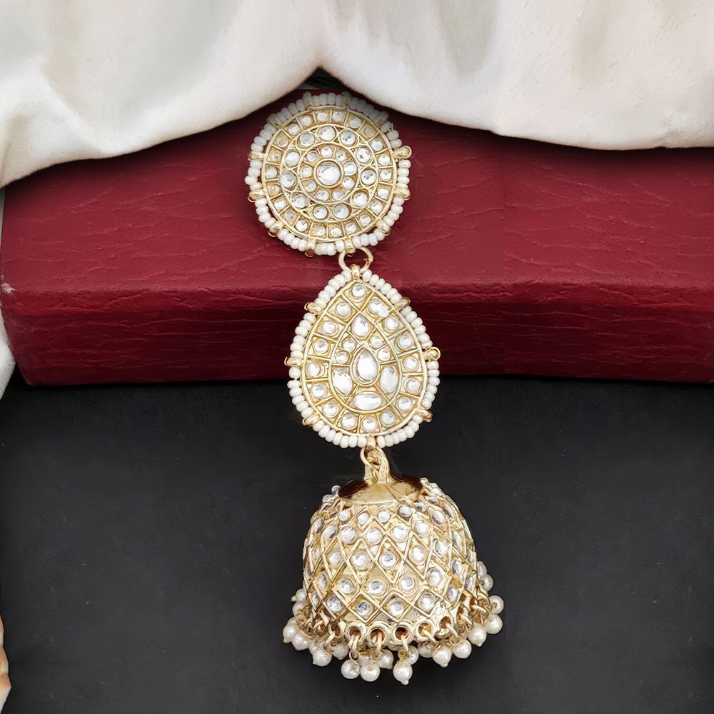 JS Fashion Antique High Gold Earrings with Clustered Pearls & Full Stones – Elegant Party Wear Jewelry for Women | Grocsy
