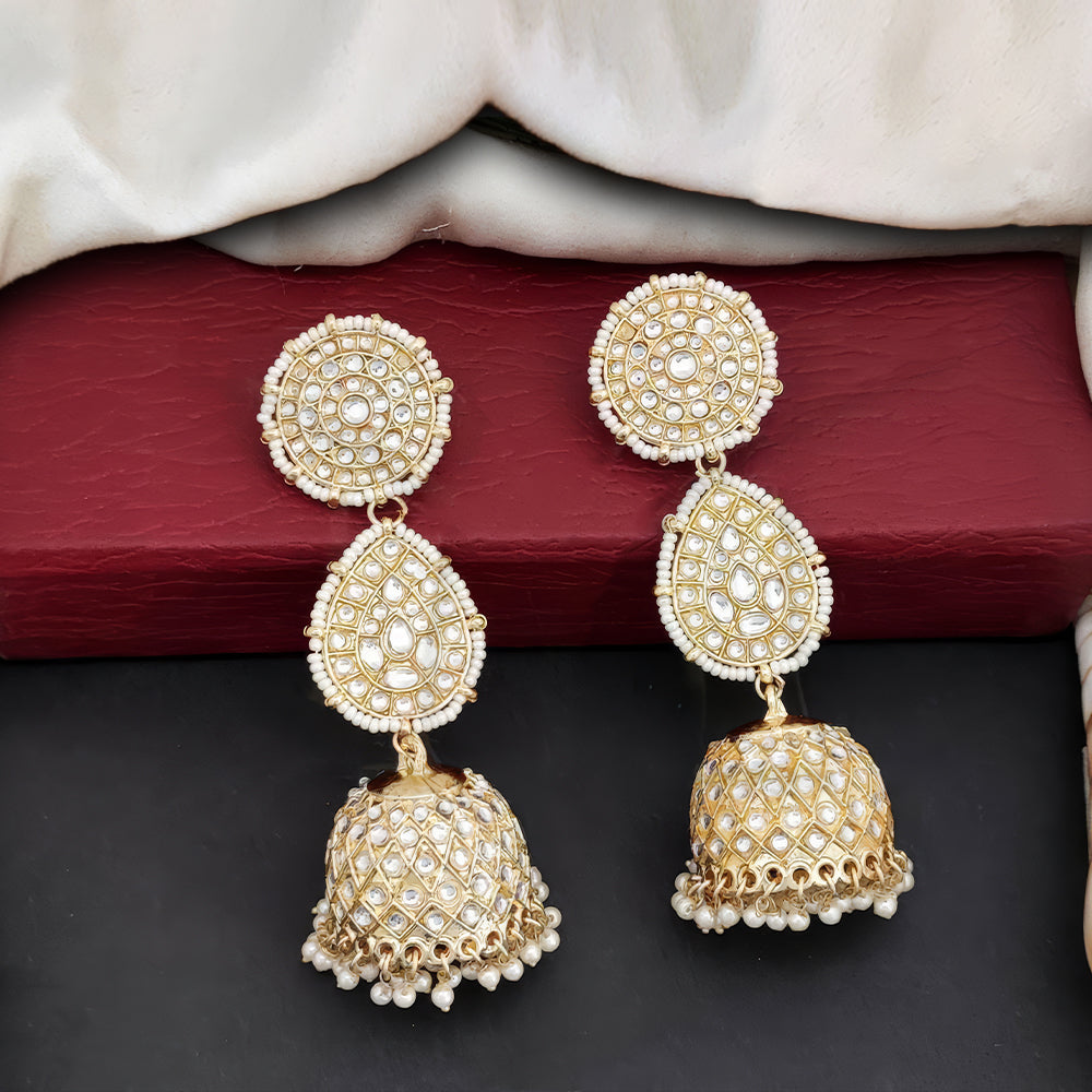 JS Fashion Antique High Gold Earrings with Clustered Pearls & Full Stones – Elegant Party Wear Jewelry for Women | Grocsy
