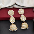 JS Fashion Antique High Gold Earrings with Clustered Pearls & Full Stones – Elegant Party Wear Jewelry for Women | Grocsy