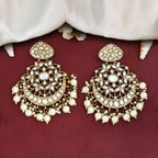 JS Fashion Antique Long Earrings with White Stones – Designer Mehendi Polish Fashion Jewelry for Women | Grocsy