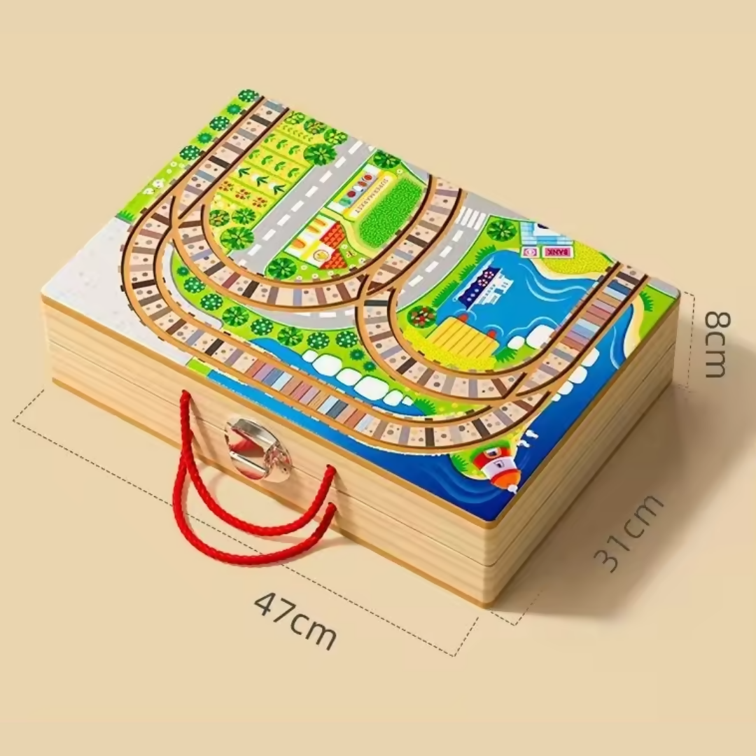 Nesta Toys Wooden Train Set with Building Blocks, Montessori Toys, City Building Toy, Cars & Vehicle Toys for Kids | Grocsy