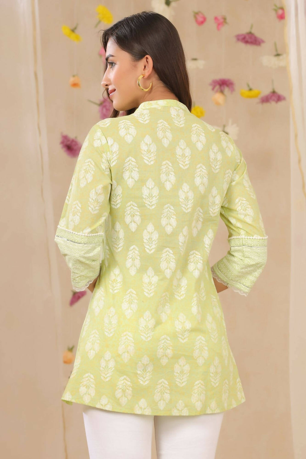 Juniper Women Limegreen Cambric Printed A-Line Tunic | Grocsy