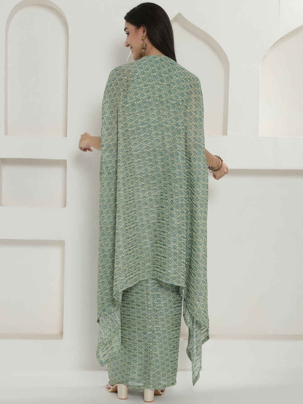 Joban Fashion Green Georgette Cape Inner And Shirt Set | Grocsy