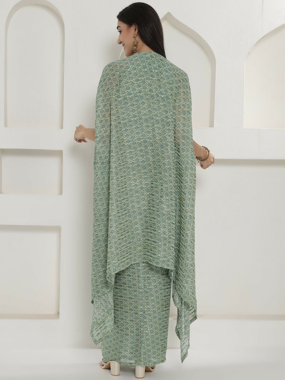 Joban Fashion Green Georgette Cape Inner And Shirt Set | Grocsy