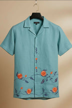 Coastline — Sea Green Embroidered Linen Shirt by Hilo Design | Grocsy