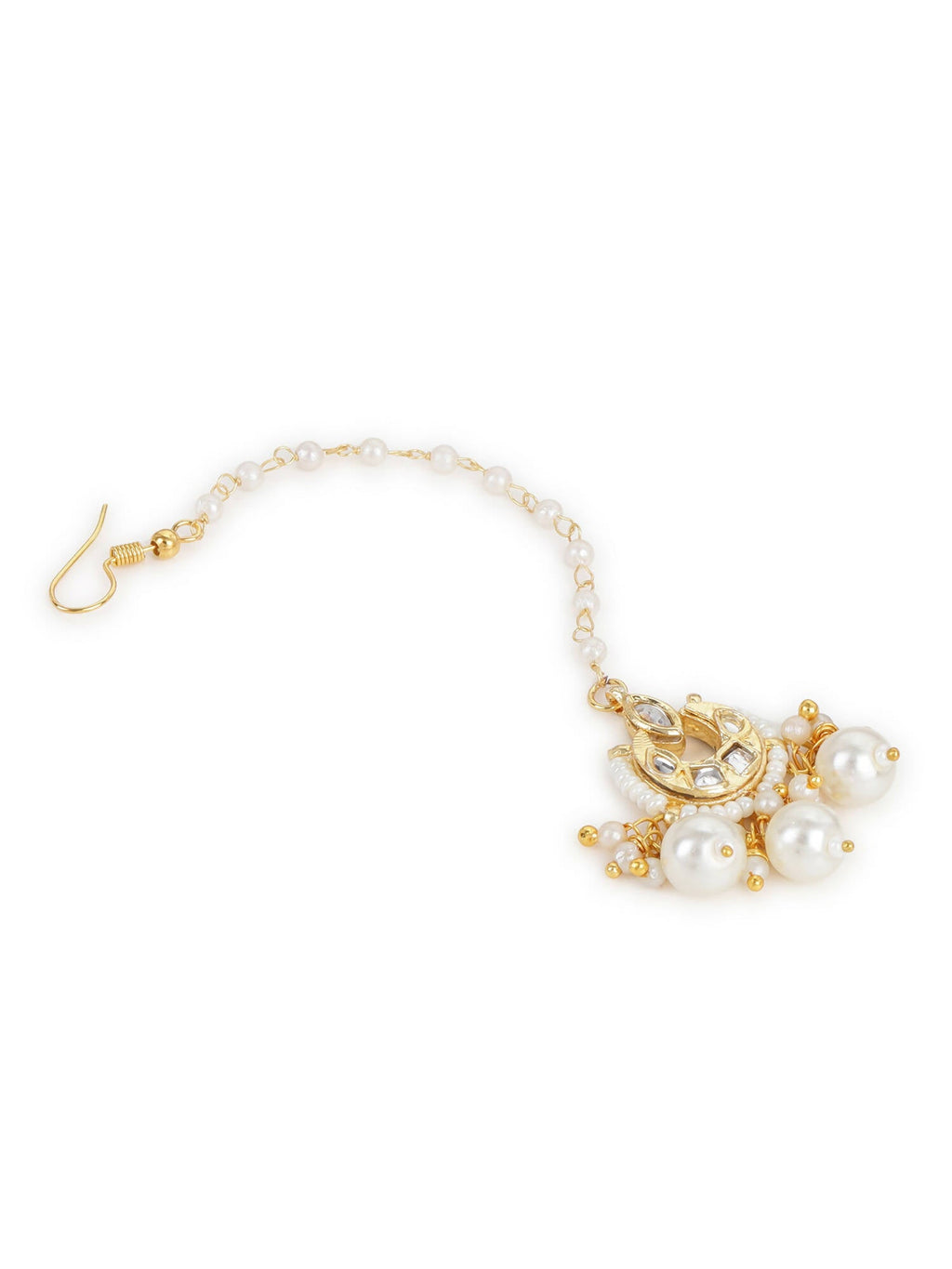 Gold-Polished White Kundan-Studded Beaded Layered Maang Tikka - Ruby Raang | Grocsy