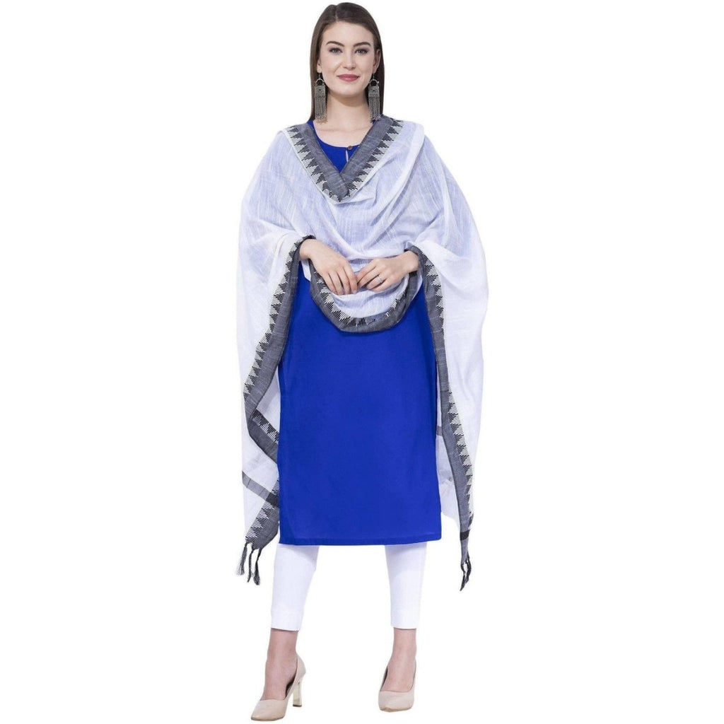 A R Silk White Color Temple Border Cotton Dupattas and Chunnis | Grocsy