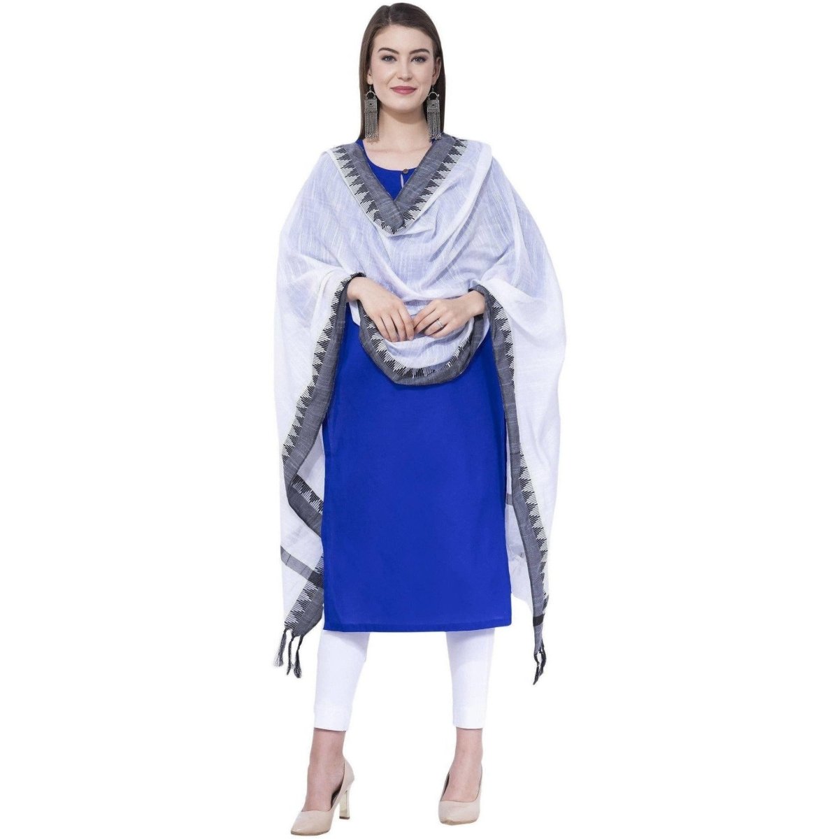 A R Silk White Color Temple Border Cotton Dupattas and Chunnis | Grocsy
