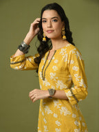 Myshka Women's Yellow Printed Cotton Straight Party Kurta Set | Grocsy