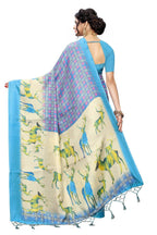 Vamika Multicolor & Sky Blue Kalamkari With Jhalar Khadi Silk Saree | Grocsy