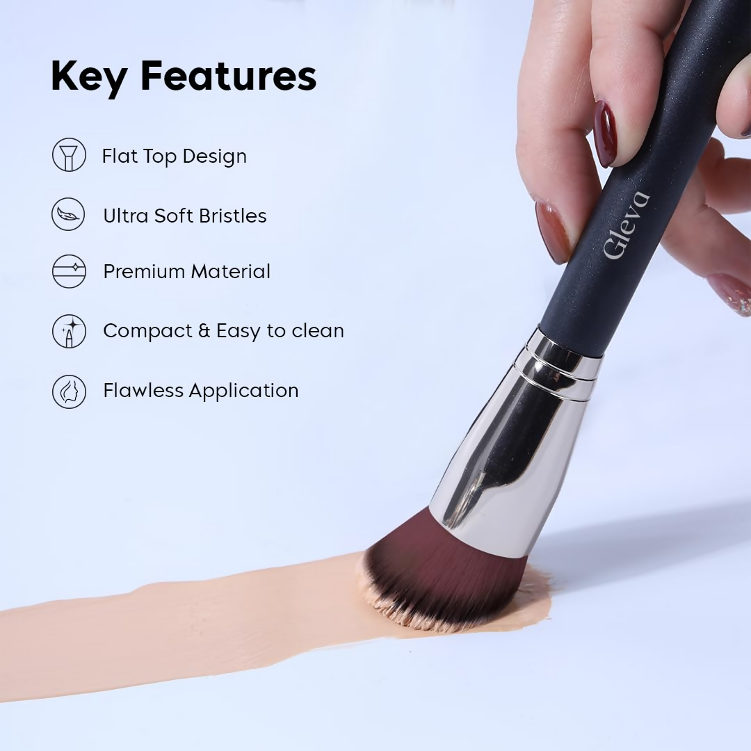 Gleva Flat Top Kabuki Foundation Makeup Brush Black | Grocsy