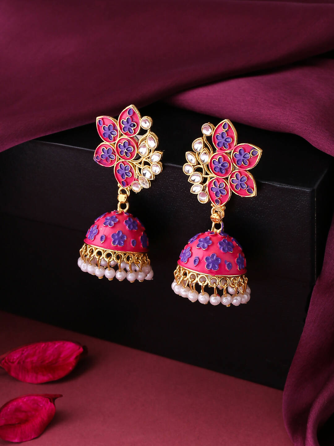 NVR Women Pink Dome Shaped Jhumka Earrings | Grocsy