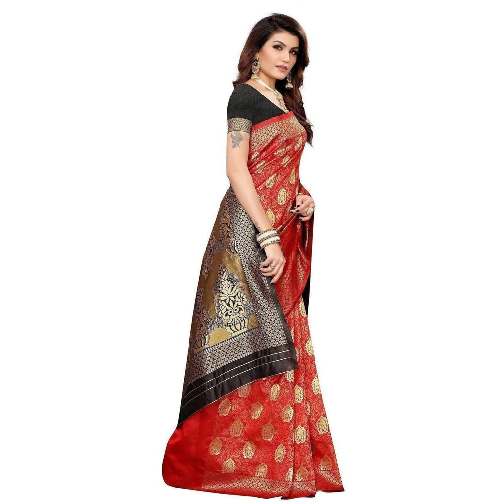Vamika Banarasi Jaquard Red Weaving Saree (BANARASI 05) | Grocsy