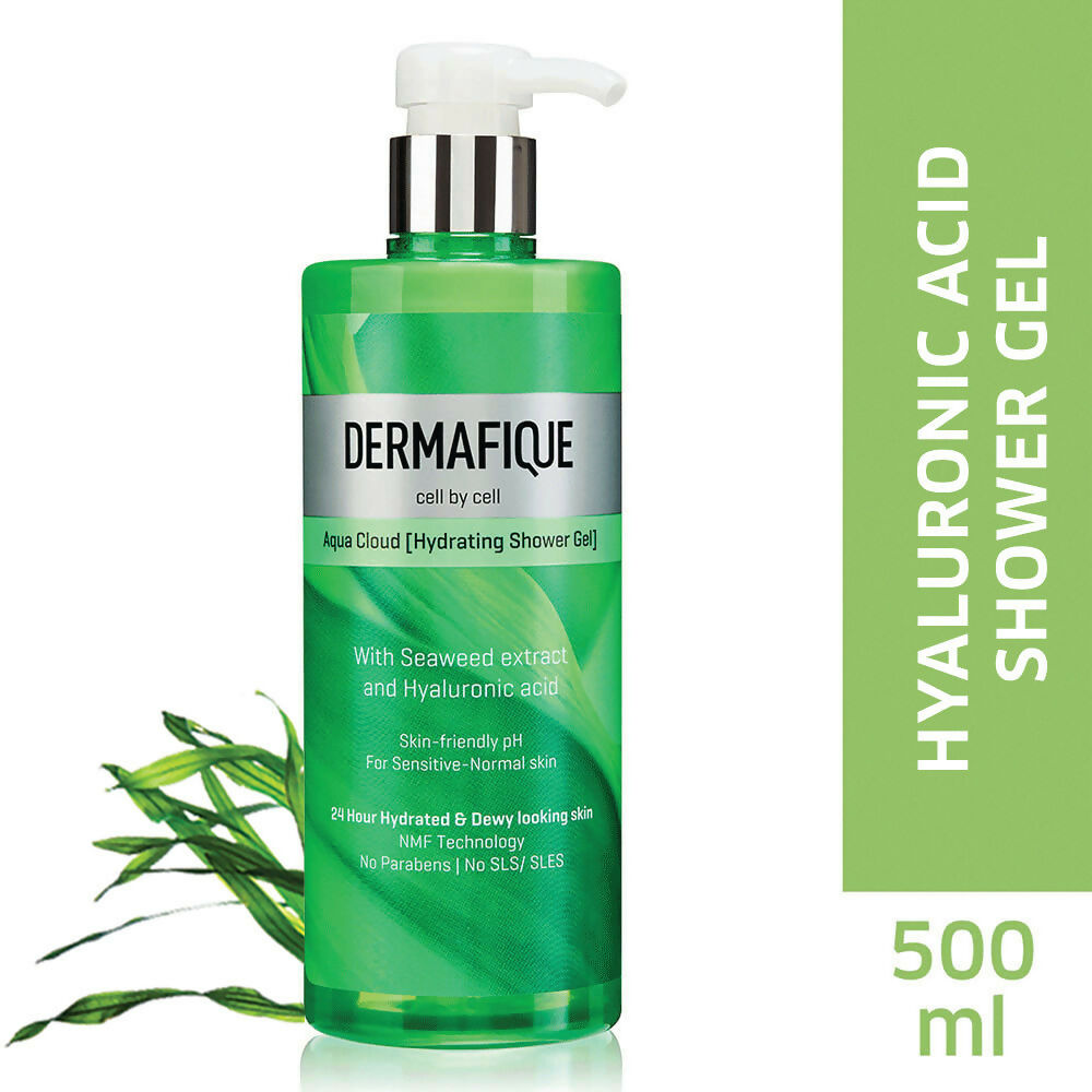 Dermafique Aqua Cloud Hydrating Shower Gel - Hyaluronic Acid, 24 hrs Hydration & Dewy-looking Skin | Grocsy