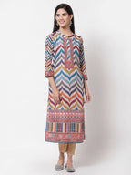 Myshka Multi Silk Printed 3/4 Sleeve Round Neck Casual Kurta | Grocsy