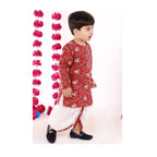 Little Bansi Boys Brown and White Color Bengali Kantha work floral kurta & Dhoti | Grocsy