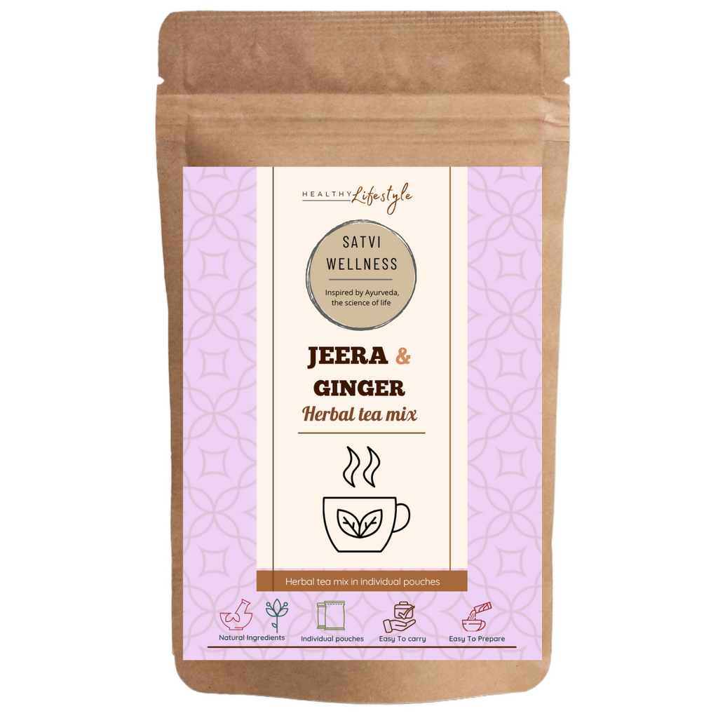 Satvi Wellness Jeera Ginger Herbal Infusion Mix In Indvidual Packets | Herbal Tea Sachet | Grocsy