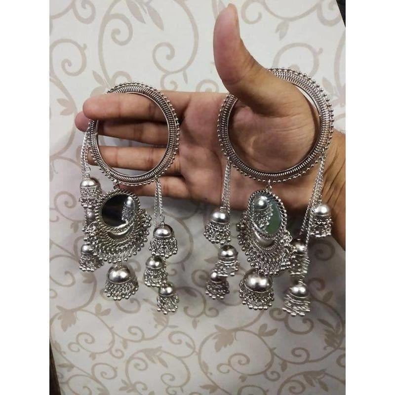 MS Fashion India Hanging Jhumkas With Mirror Silver Latkan Bangles | Grocsy