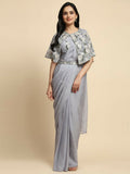 Grey Chiffon Solid Ready to wear Saree with stitched Blouse - Aayan | Grocsy