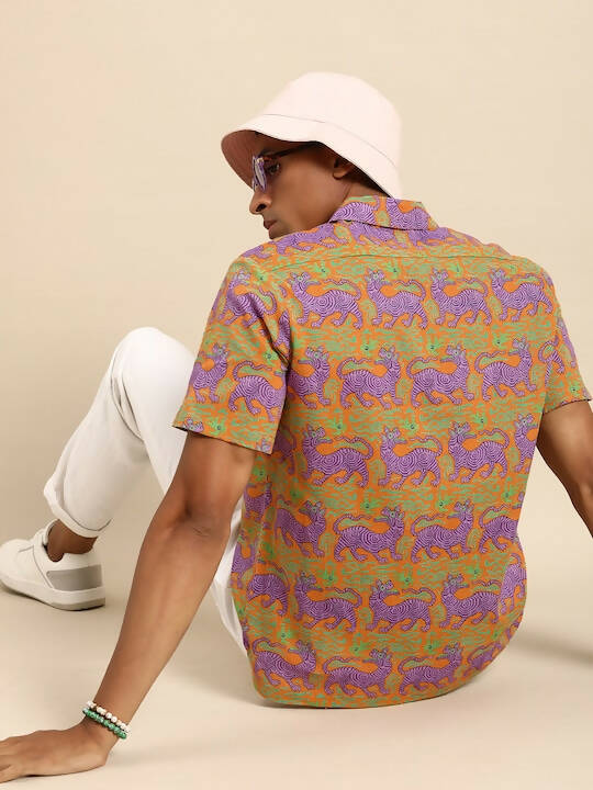 Orange Relaxed Opaque Printed Casual Resort Shirt - Mahotsav | Grocsy