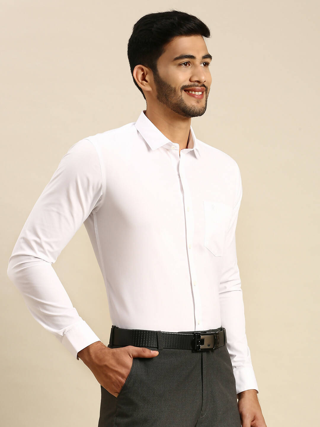 Ramraj Cotton Mens Full Sleeve White Shirt Plus Size - 100% Cotton | Grocsy