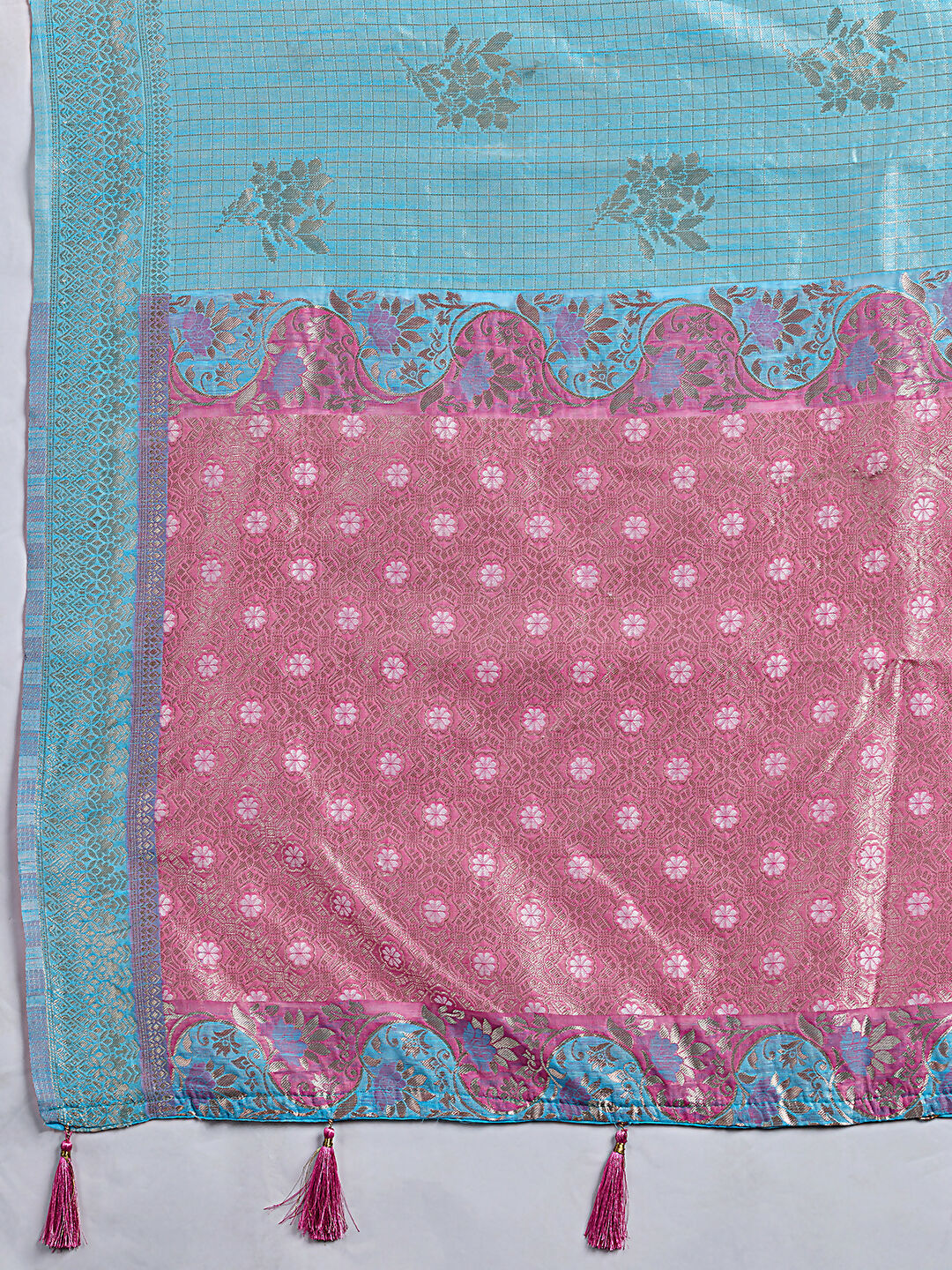 Shree Shyam Fashion Sky Blue Linen Cotton Saree | Grocsy