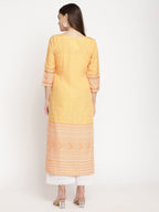 Ahalyaa Women Yellow Crepe Digital Print Kurti | Grocsy