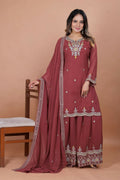 Teeya Creation Brown Color Faux Georgette Embroidery Work Wedding Wear Palazzo Set | Grocsy