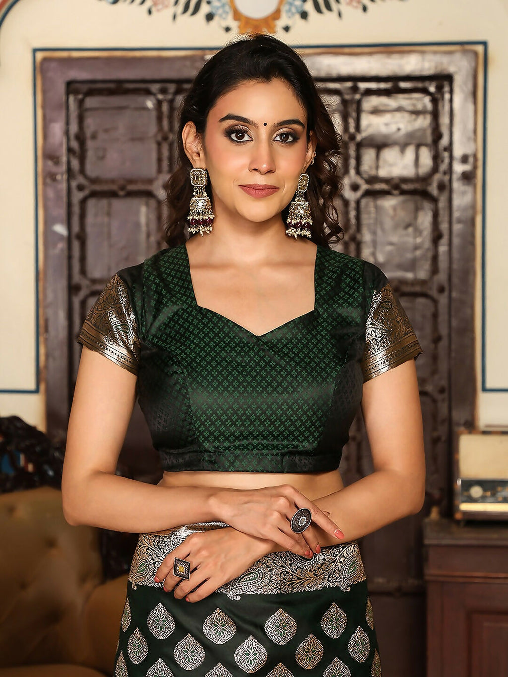Shree Shyam Fashion Dark Green Silk Saree | Grocsy