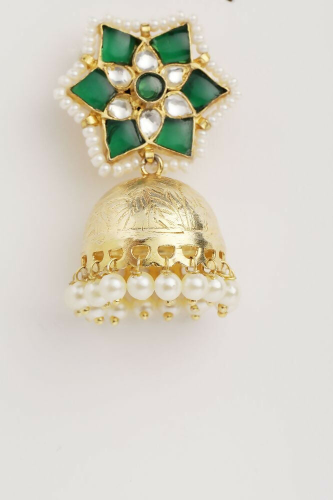 Nuyug 22K Gold Plated Panna Jhumki Earrings | Grocsy