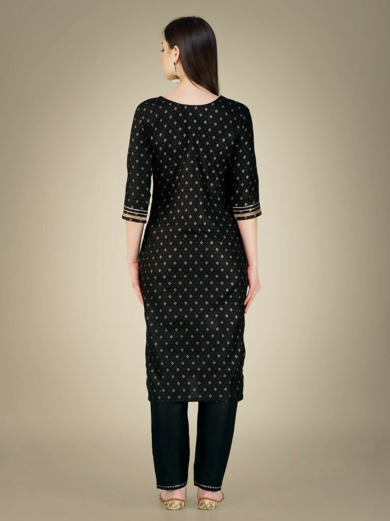 Jyoti Fashion Women's Black Cotton Magic Slub Embroidery & Sequence work Kurta with Trouser & Dupatta | Grocsy
