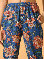 Myshka Women's Blue Printed Coat With Trousers | Grocsy