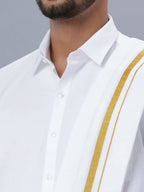 Ramraj Cotton Premium Wedding White Readymade Dhoti, Shirt & Towel Set Dhanvanthri | Grocsy
