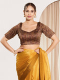 Joban Fashion Dark Maroon Brocade Padded Blouse With Round Neck Elbow Sleeves | Grocsy