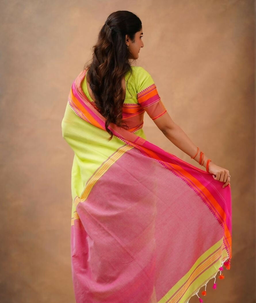 Exclusive Collection Light Green Beautiful Khadi Cotton Handloom Saree | Grocsy