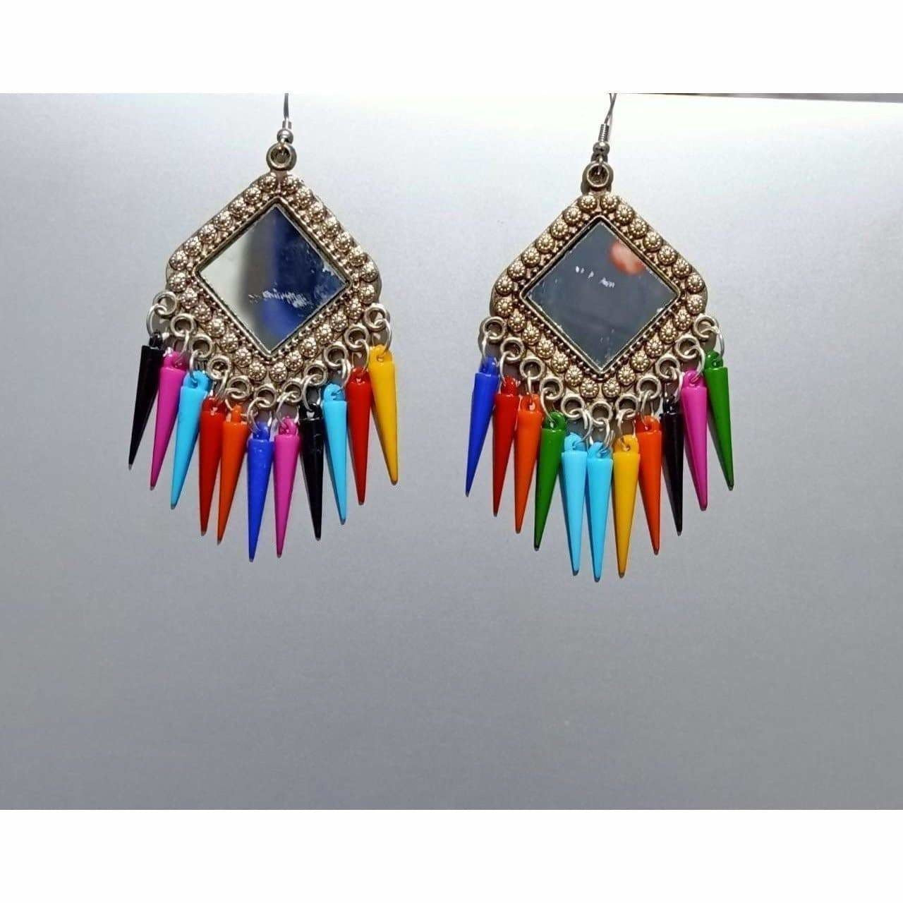 MS Fashion India Brass Multi Color Drops Silver Oxidized Earrings | Grocsy
