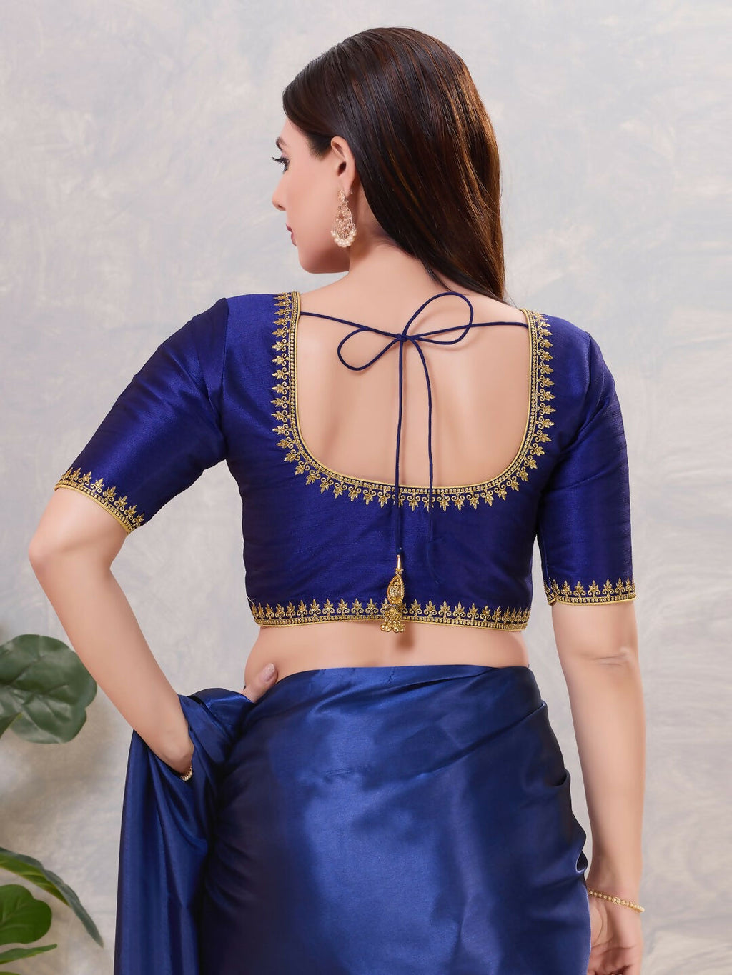 Joban Fashion Women Silk Navy-Blue Stitched Blouse | Grocsy