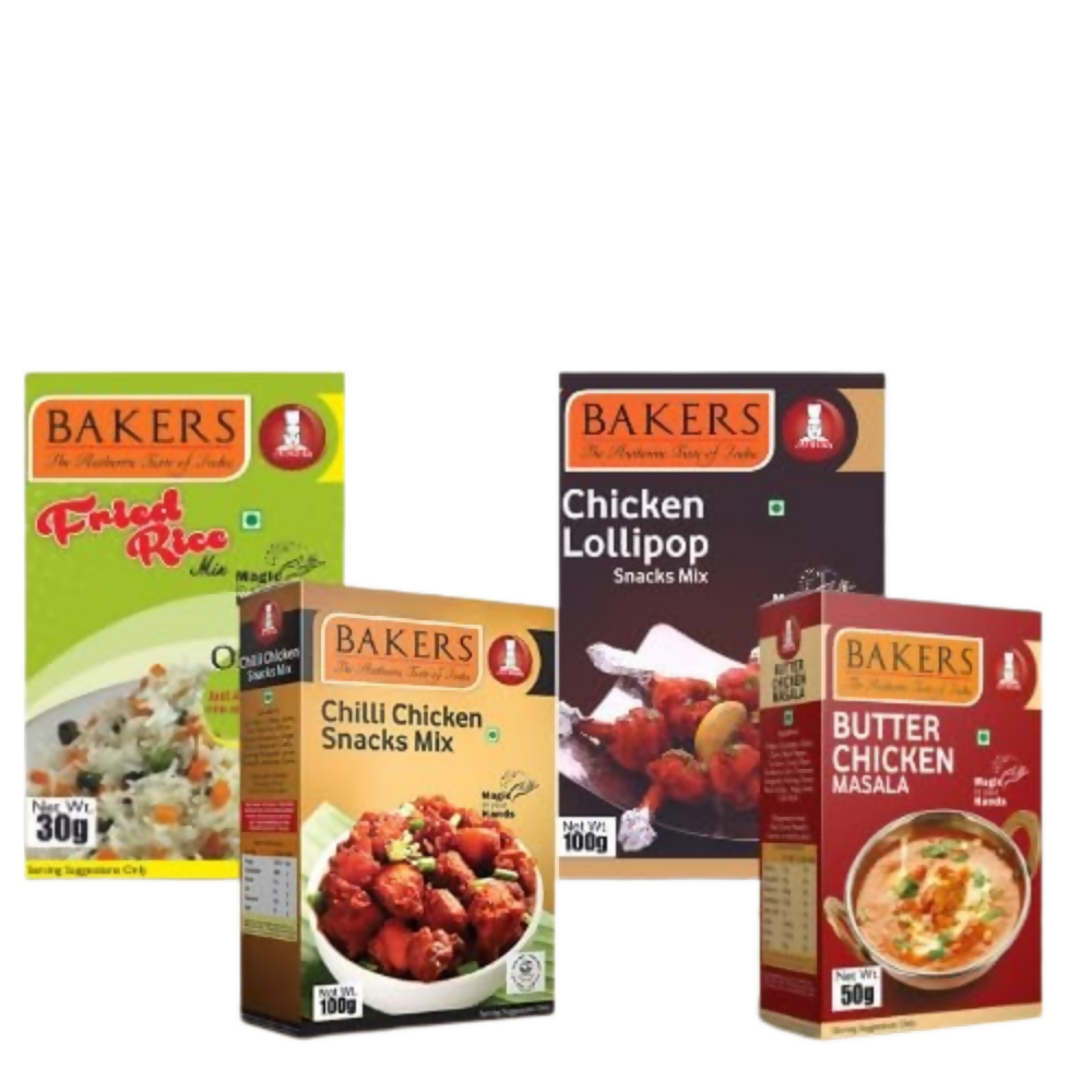 BAKERS Fried Rice Mix ,Butter Chicken Masala ,Chilli Chicken Masala Mix ,Chicken Lollypop | Grocsy