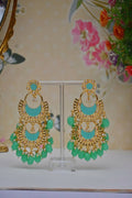 Meenakari Work Gold-Polished 2 Layered Beaded Apple Green Chandbali Earrings with Kundan and Pearl Work By House of Ree - House of Ree