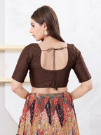Joban Fashion Brown Dupion Silk Elbow Sleeveless Front Open Blouse | Grocsy