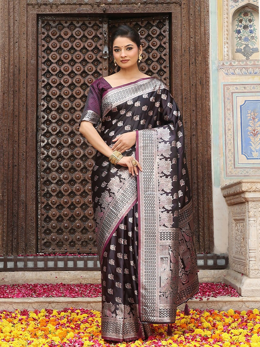 Shree Shyam Fashion Wine Silk Saree | Grocsy
