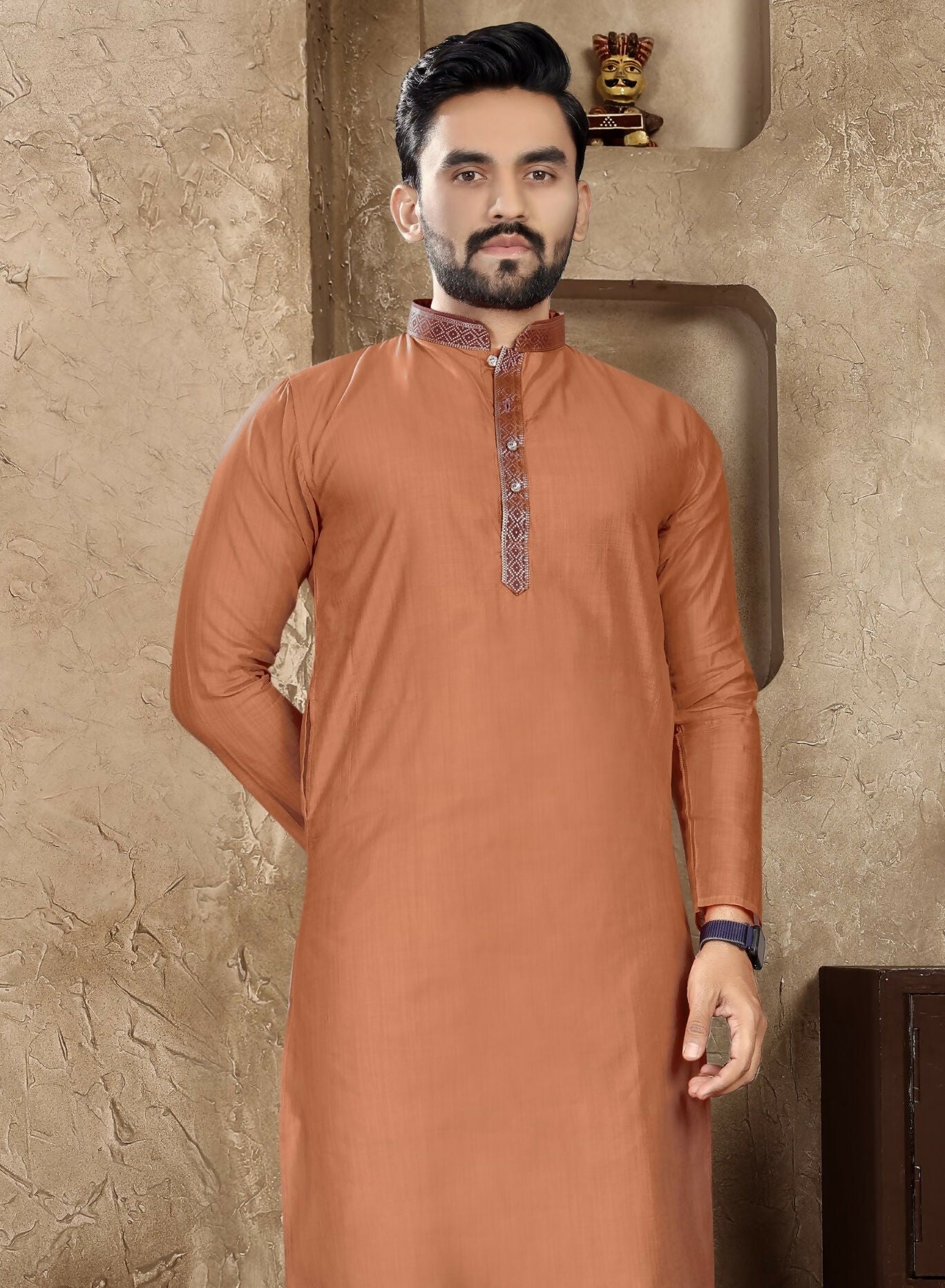Anaita Orange Linen Silk Straight Kurta | Grocsy