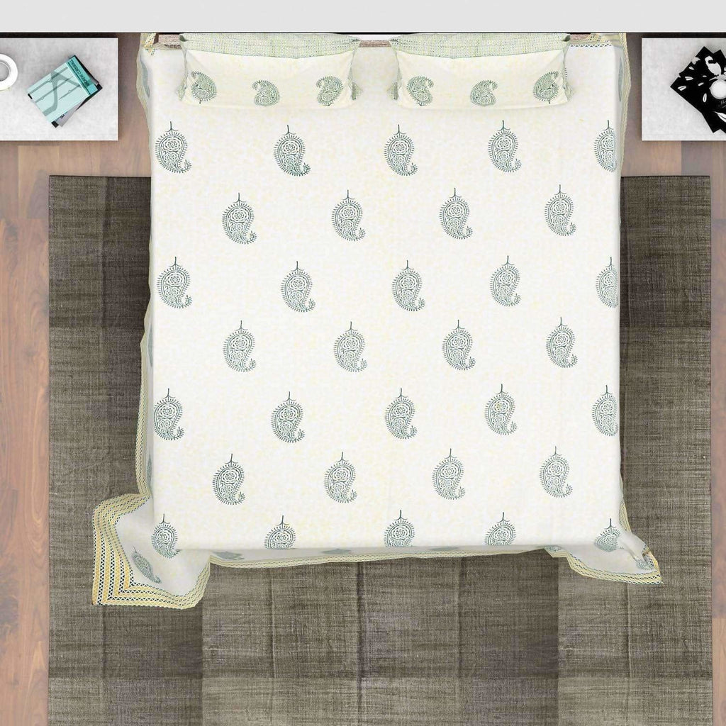 Hand Block Printed Double/Queen 230x270 Cms Bedsheet with 2 Pillow Covers | Grocsy