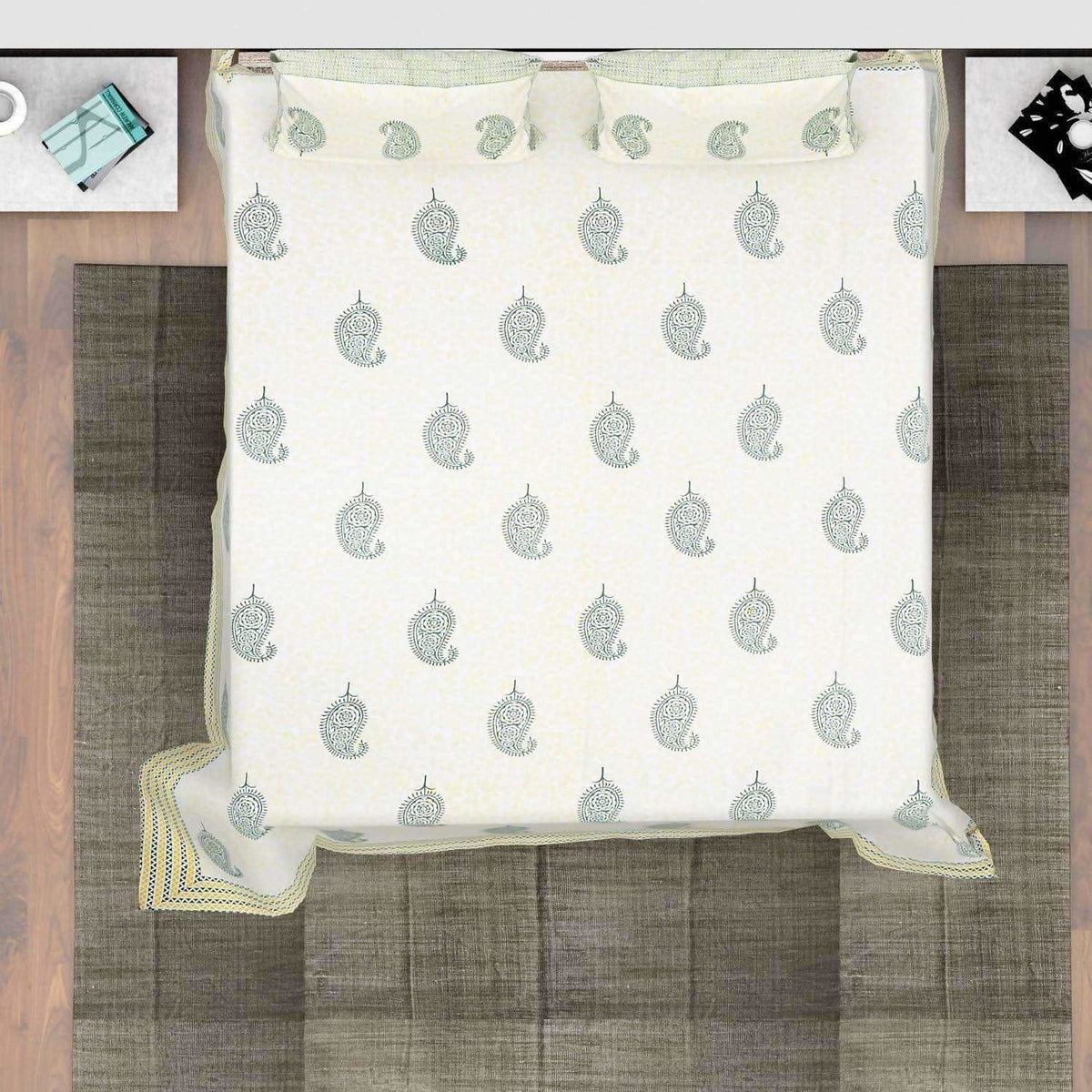 Hand Block Printed Double/Queen 230x270 Cms Bedsheet with 2 Pillow Covers | Grocsy