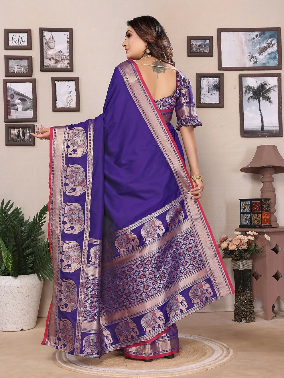 Joban Fashion Royal Blue Solid Banarasi Silk Sarees | Grocsy