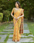 Vastranavya Luxury and Beautiful Soft, Smooth, Flowing Original Pashmina Soft Cotton Saree with Matching Blouse Fabric - Yellow | Grocsy