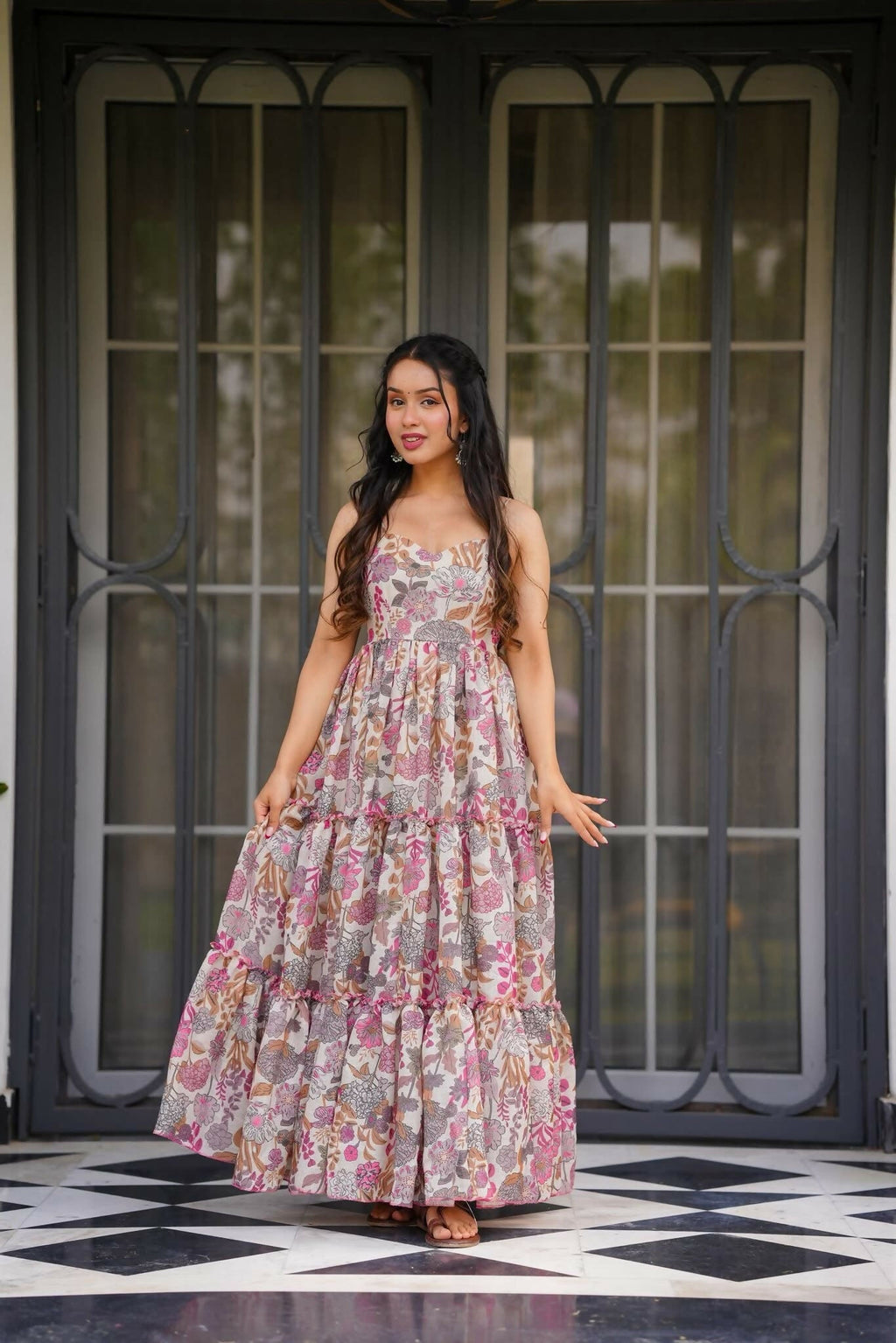 The52 Women's Gorgeous Flared Partywear Designer Poly Rayon Gown-Multi | Grocsy