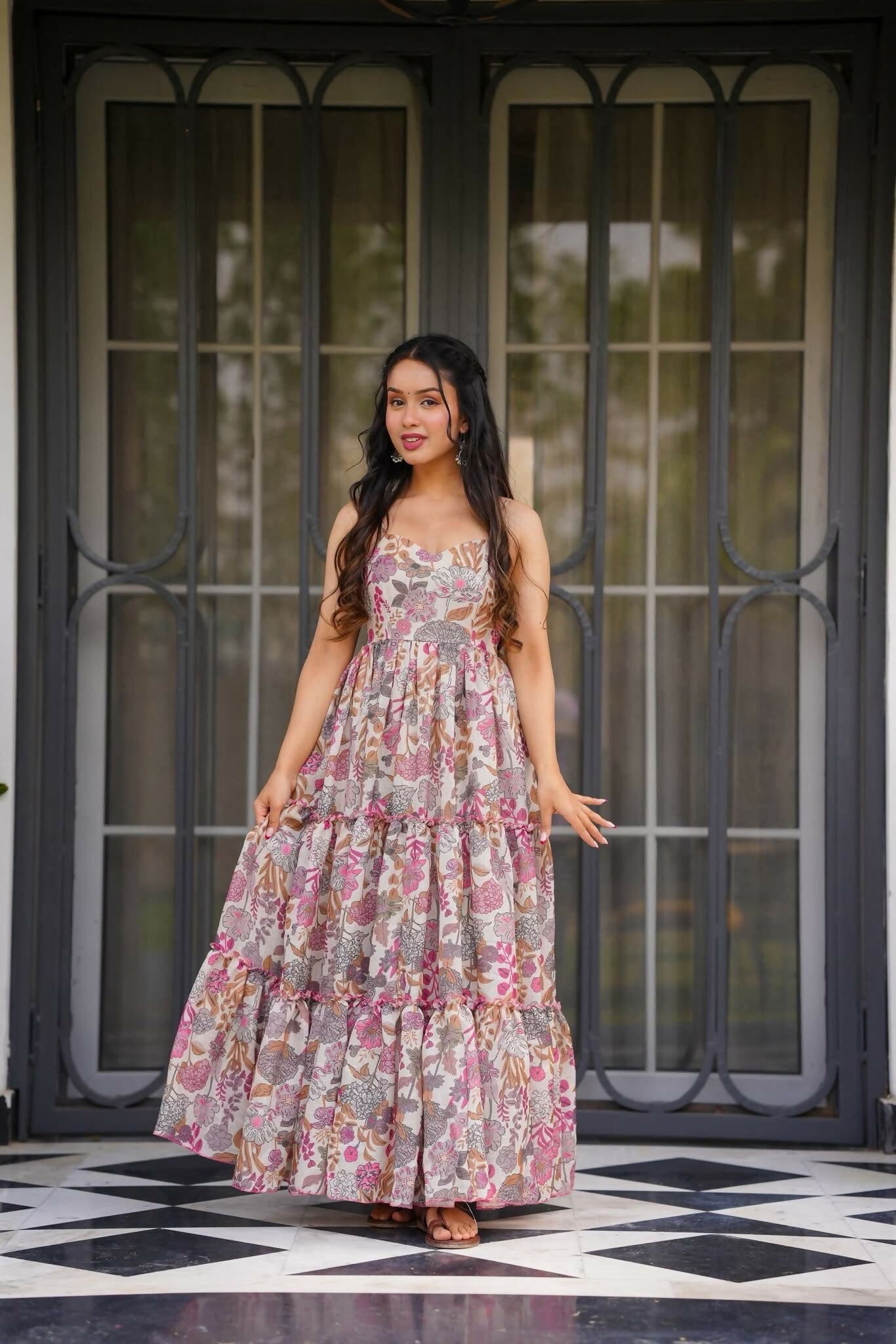 The52 Women's Gorgeous Flared Partywear Designer Poly Rayon Gown-Multi | Grocsy