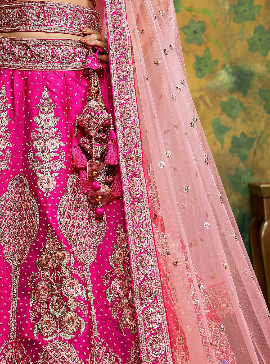 House of Panchhi Pink Pure Silk Moti & Zarkan heavy embroidery Lehenga choli & Dupatta | Grocsy