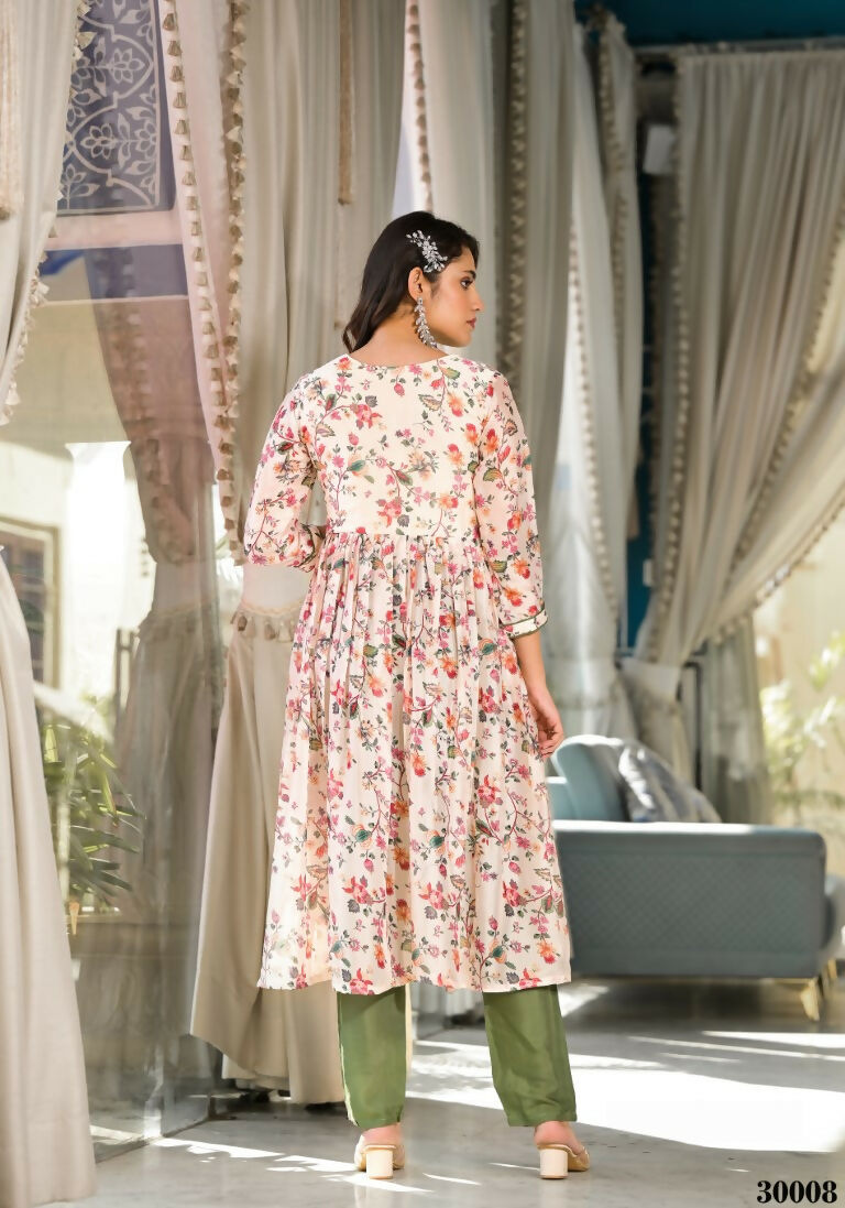 Designer Stylish Cream Slim Georgette Stitched Suit With Dupatta - Kiyara | Grocsy